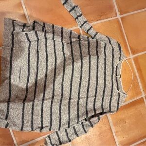 Free People Gray Striped Crew Neck Sweater